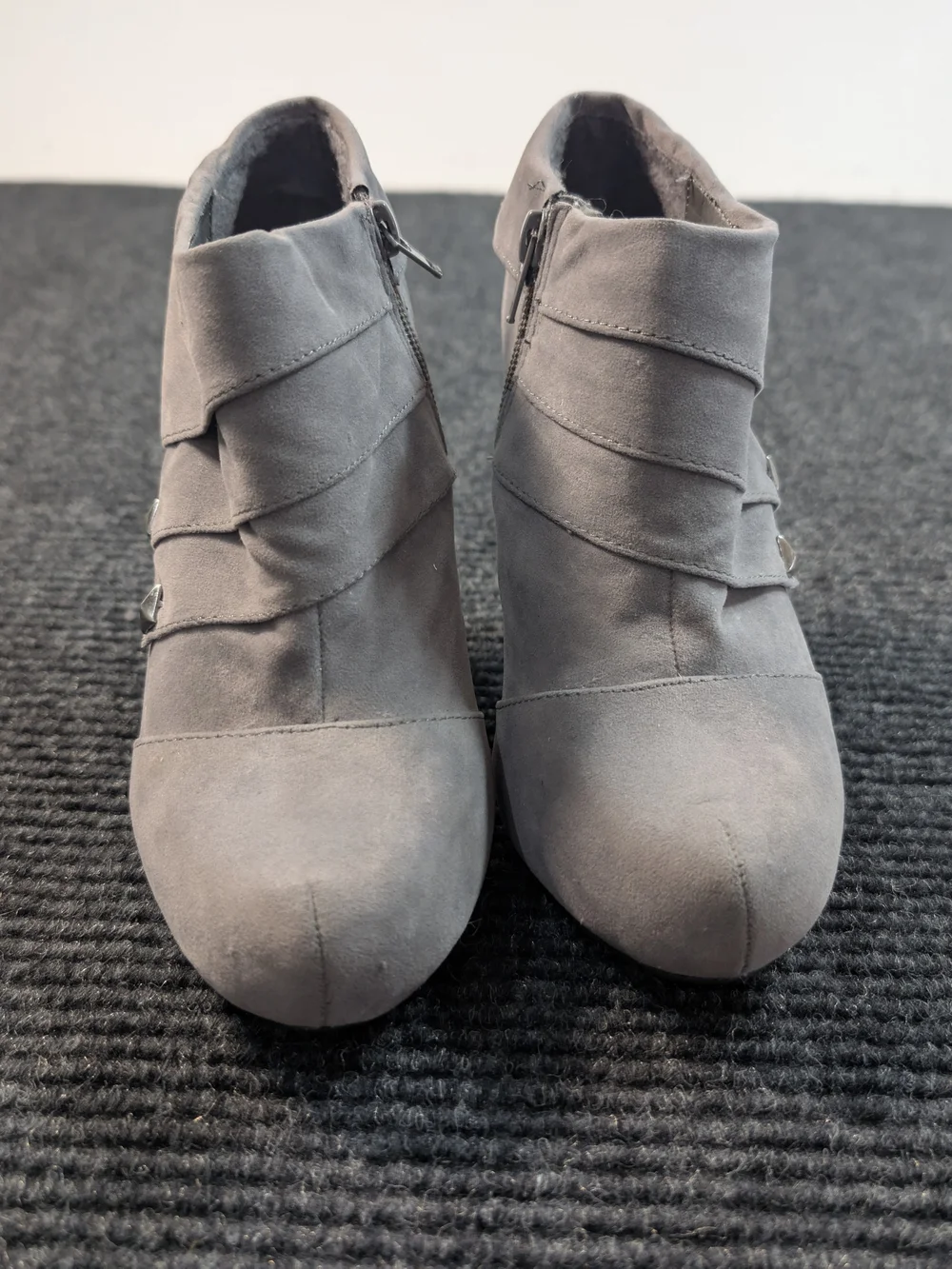 BAMBOO Gray Layered Ankle Booties with Side Zip